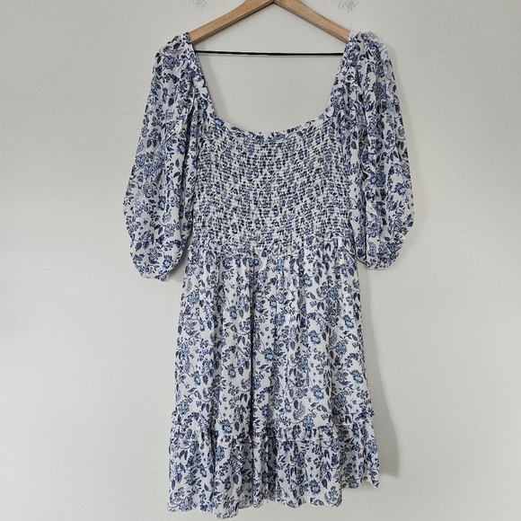 NWT Supernatural by Secret Mission blue floral puff sleeve dress size S - Picture 10 of 10